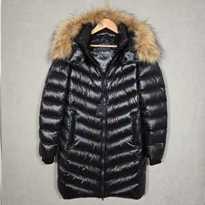 NWT Rudsak Women's Alessia Black Duck Down Puffer Parka Faux Fur Trim Hood M